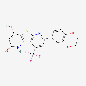 molecular formula C19H11F3N2O4S B2799419 7-(2,3-dihydro-1,4-benzodioxin-6-yl)-2-hydroxy-9-(trifluoromethyl)pyrido[2',3':4,5]thieno[2,3-b]pyridin-4(1H)-one CAS No. 626228-56-6