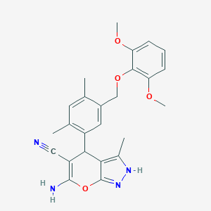 molecular formula C25H26N4O4 B279944 6-Amino-4-{5-[(2,6-dimethoxyphenoxy)methyl]-2,4-dimethylphenyl}-3-methyl-1,4-dihydropyrano[2,3-c]pyrazole-5-carbonitrile 