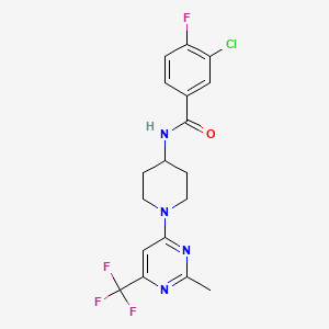 molecular formula C18H17ClF4N4O B2799443 3-chloro-4-fluoro-N-{1-[2-methyl-6-(trifluoromethyl)-4-pyrimidinyl]-4-piperidyl}benzamide CAS No. 1775557-20-4