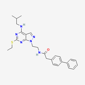 molecular formula C27H32N6OS B2799445 2-([1,1'-biphenyl]-4-yl)-N-(2-(6-(ethylthio)-4-(isobutylamino)-1H-pyrazolo[3,4-d]pyrimidin-1-yl)ethyl)acetamide CAS No. 954035-36-0