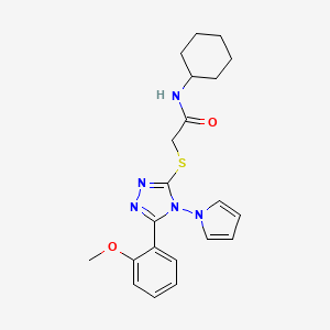 molecular formula C21H25N5O2S B2799449 N-环己基-2-{[5-(2-甲氧基苯基)-4-(1H-吡咯-1-基)-4H-1,2,4-三唑-3-基]硫代基}乙酰胺 CAS No. 896314-57-1