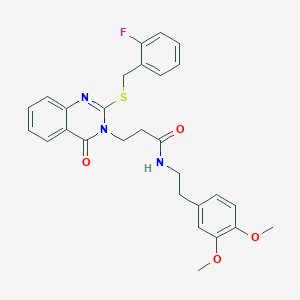 molecular formula C28H28FN3O4S B2799464 N-(3,4-dimethoxyphenethyl)-3-(2-((2-fluorobenzyl)thio)-4-oxoquinazolin-3(4H)-yl)propanamide CAS No. 422286-88-2