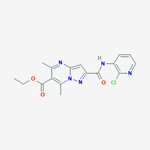 molecular formula C17H16ClN5O3 B279947 Ethyl 2-[(2-chloropyridin-3-yl)carbamoyl]-5,7-dimethylpyrazolo[1,5-a]pyrimidine-6-carboxylate 