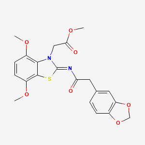 molecular formula C21H20N2O7S B2799520 (E)-methyl 2-(2-((2-(benzo[d][1,3]dioxol-5-yl)acetyl)imino)-4,7-dimethoxybenzo[d]thiazol-3(2H)-yl)acetate CAS No. 1020229-63-3