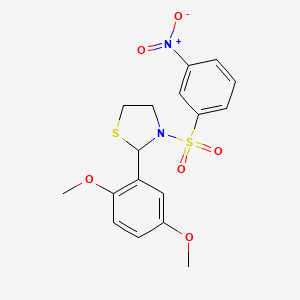 molecular formula C17H18N2O6S2 B2799528 2-(2,5-二甲氧基苯基)-3-((3-硝基苯基)磺酰基)噻唑烷 CAS No. 441740-46-1