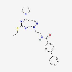 molecular formula C26H28N6OS B2799539 N-(2-(6-(ethylthio)-4-(pyrrolidin-1-yl)-1H-pyrazolo[3,4-d]pyrimidin-1-yl)ethyl)-[1,1'-biphenyl]-4-carboxamide CAS No. 953988-83-5