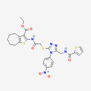 ethyl 2-[[2-[[4-(4-nitrophenyl)-5-[(thiophene-2-carbonylamino)methyl]-1,2,4-triazol-3-yl]sulfanyl]acetyl]amino]-5,6,7,8-tetrahydro-4H-cyclohepta[b]thiophene-3-carboxylate