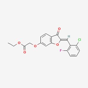 molecular formula C19H14ClFO5 B2799559 (Z)-ethyl 2-((2-(2-chloro-6-fluorobenzylidene)-3-oxo-2,3-dihydrobenzofuran-6-yl)oxy)acetate CAS No. 844453-34-5