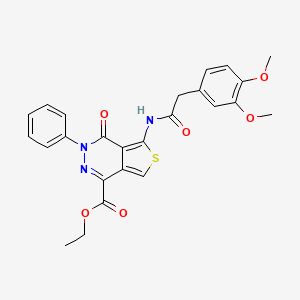 molecular formula C25H23N3O6S B2799568 Ethyl 5-(2-(3,4-dimethoxyphenyl)acetamido)-4-oxo-3-phenyl-3,4-dihydrothieno[3,4-d]pyridazine-1-carboxylate CAS No. 851947-56-3