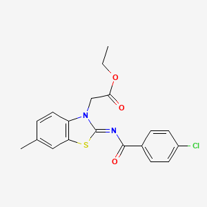 Ethyl 2-[2-(4-chlorobenzoyl)imino-6-methyl-1,3-benzothiazol-3-yl]acetate