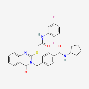 molecular formula C29H26F2N4O3S B2799572 N-cyclopentyl-4-((2-((2-((2,5-difluorophenyl)amino)-2-oxoethyl)thio)-4-oxoquinazolin-3(4H)-yl)methyl)benzamide CAS No. 1115324-14-5
