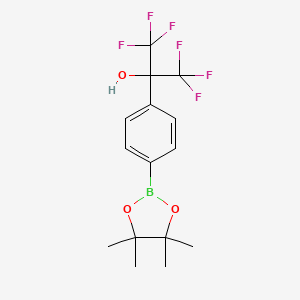 molecular formula C15H17BF6O3 B2799581 1,1,1,3,3,3-Hexafluoro-2-(4-(4,4,5,5-tetramethyl-1,3,2-dioxaborolan-2-yl)phenyl)propan-2-ol CAS No. 449804-09-5