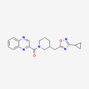 molecular formula C20H21N5O2 B2799600 (3-((3-Cyclopropyl-1,2,4-oxadiazol-5-yl)methyl)piperidin-1-yl)(quinoxalin-2-yl)methanone CAS No. 1705438-12-5