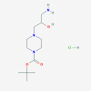 molecular formula C12H26ClN3O3 B2799606 1-氨基-3-N-(4'-Boc-哌嗪基)-2-丙醇 盐酸盐 CAS No. 1189425-54-4
