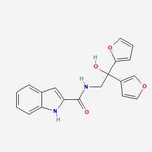 molecular formula C19H16N2O4 B2799614 N-(2-(furan-2-yl)-2-(furan-3-yl)-2-hydroxyethyl)-1H-indole-2-carboxamide CAS No. 2034240-12-3