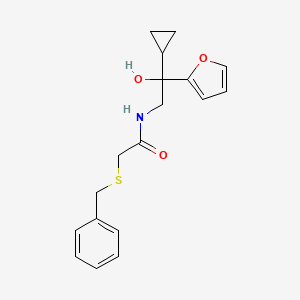 molecular formula C18H21NO3S B2799615 2-(苄硫基)-N-(2-环丙基-2-(呋喃-2-基)-2-羟基乙基)乙酰胺 CAS No. 1396793-86-4