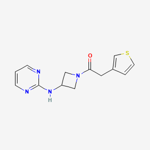 molecular formula C13H14N4OS B2799624 1-(3-(Pyrimidin-2-ylamino)azetidin-1-yl)-2-(thiophen-3-yl)ethanone CAS No. 2176201-21-9