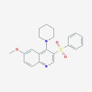 molecular formula C21H22N2O3S B2799655 3-(Benzenesulfonyl)-6-methoxy-4-(piperidin-1-yl)quinoline CAS No. 866811-76-9