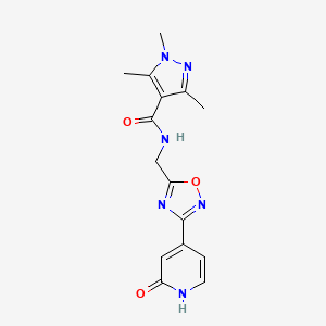 1,3,5-trimethyl-N-((3-(2-oxo-1,2-dihydropyridin-4-yl)-1,2,4-oxadiazol-5-yl)methyl)-1H-pyrazole-4-carboxamide