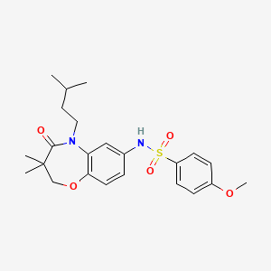 molecular formula C23H30N2O5S B2799671 N-(5-isopentyl-3,3-dimethyl-4-oxo-2,3,4,5-tetrahydrobenzo[b][1,4]oxazepin-7-yl)-4-methoxybenzenesulfonamide CAS No. 922134-04-1