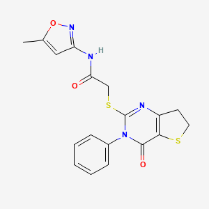 molecular formula C18H16N4O3S2 B2799677 N-(5-甲基异噁唑-3-基)-2-((4-氧代-3-苯基-3,4,6,7-四氢噻吩[3,2-d]嘧啶-2-基)硫)乙酰胺 CAS No. 850915-19-4