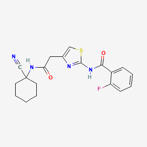 molecular formula C19H19FN4O2S B2799683 N-(4-{[(1-cyanocyclohexyl)carbamoyl]methyl}-1,3-thiazol-2-yl)-2-fluorobenzamide CAS No. 1427637-70-4
