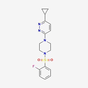 molecular formula C17H19FN4O2S B2799687 3-Cyclopropyl-6-(4-((2-fluorophenyl)sulfonyl)piperazin-1-yl)pyridazine CAS No. 2034234-31-4