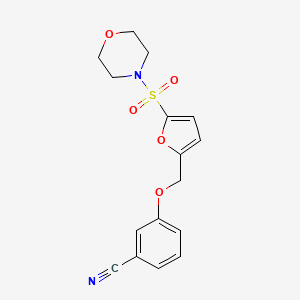 molecular formula C16H16N2O5S B2799696 3-((5-(Morpholinosulfonyl)furan-2-yl)methoxy)benzonitrile CAS No. 1207028-43-0