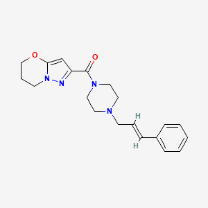 molecular formula C20H24N4O2 B2799698 (E)-(4-cinnamylpiperazin-1-yl)(6,7-dihydro-5H-pyrazolo[5,1-b][1,3]oxazin-2-yl)methanone CAS No. 1421588-48-8
