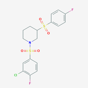 molecular formula C17H16ClF2NO4S2 B2799708 1-((3-Chloro-4-fluorophenyl)sulfonyl)-3-((4-fluorophenyl)sulfonyl)piperidine CAS No. 1797682-21-3