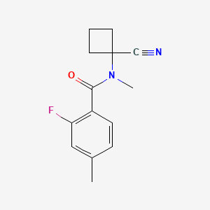 molecular formula C14H15FN2O B2799712 N-(1-Cyanocyclobutyl)-2-fluoro-N,4-dimethylbenzamide CAS No. 1423603-12-6