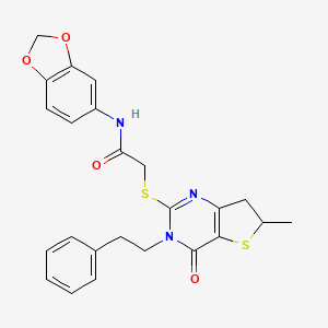 N-(benzo[d][1,3]dioxol-5-yl)-2-((6-methyl-4-oxo-3-phenethyl-3,4,6,7-tetrahydrothieno[3,2-d]pyrimidin-2-yl)thio)acetamide