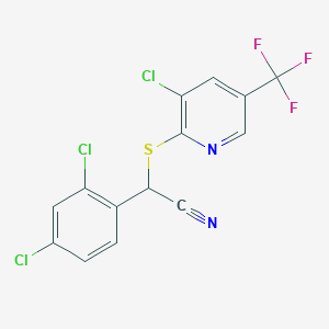 molecular formula C14H6Cl3F3N2S B2799729 2-{[3-Chloro-5-(trifluoromethyl)-2-pyridinyl]sulfanyl}-2-(2,4-dichlorophenyl)acetonitrile CAS No. 477865-19-3
