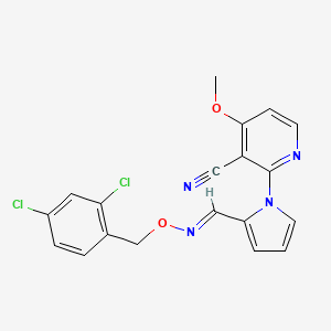 molecular formula C19H14Cl2N4O2 B2799730 2-[2-({[(2,4-dichlorobenzyl)oxy]imino}methyl)-1H-pyrrol-1-yl]-4-methoxynicotinonitrile CAS No. 339103-15-0