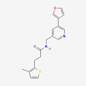 molecular formula C18H18N2O2S B2799733 N-((5-(呋喃-3-基)吡啶-3-基)甲基)-3-(3-甲基硫吡嗪-2-基)丙酰胺 CAS No. 2034429-28-0