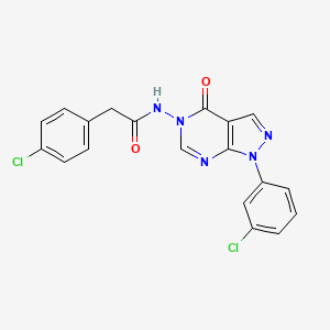 molecular formula C19H13Cl2N5O2 B2799736 2-(4-chlorophenyl)-N-(1-(3-chlorophenyl)-4-oxo-1H-pyrazolo[3,4-d]pyrimidin-5(4H)-yl)acetamide CAS No. 919860-11-0