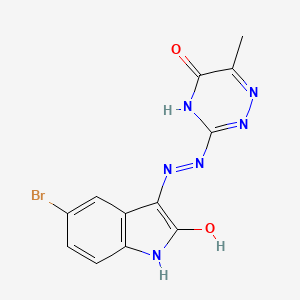molecular formula C12H9BrN6O2 B2799756 (E)-3-(2-(5-bromo-2-hydroxy-3H-indol-3-ylidene)hydrazinyl)-6-methyl-1,2,4-triazin-5(4H)-one CAS No. 536728-01-5