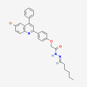 molecular formula C29H28BrN3O2 B2799761 (E)-2-(4-(6-bromo-4-phenylquinolin-2-yl)phenoxy)-N'-hexylideneacetohydrazide CAS No. 378771-04-1
