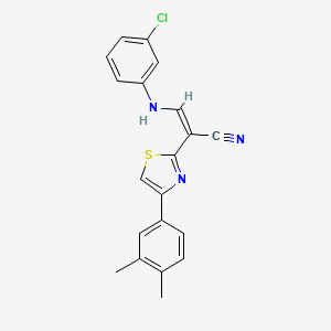 molecular formula C20H16ClN3S B2799765 (Z)-3-((3-chlorophenyl)amino)-2-(4-(3,4-dimethylphenyl)thiazol-2-yl)acrylonitrile CAS No. 476676-25-2