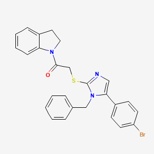 molecular formula C26H22BrN3OS B2799768 2-((1-benzyl-5-(4-bromophenyl)-1H-imidazol-2-yl)thio)-1-(indolin-1-yl)ethanone CAS No. 1206997-99-0