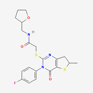 molecular formula C20H22FN3O3S2 B2799770 2-((3-(4-fluorophenyl)-6-methyl-4-oxo-3,4,6,7-tetrahydrothieno[3,2-d]pyrimidin-2-yl)thio)-N-((tetrahydrofuran-2-yl)methyl)acetamide CAS No. 862825-57-8