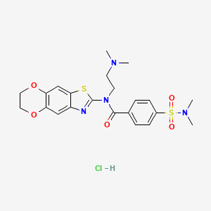 molecular formula C22H27ClN4O5S2 B2799785 N-(6,7-二氢-[1,4]二氧杂环[2',3':4,5]苯并[1,2-d]噻唑-2-基)-N-(2-(二甲基氨基)乙基)-4-(N,N-二甲基磺酰氨基)苯甲酰胺盐酸盐 CAS No. 1052533-79-5