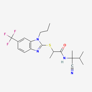 molecular formula C20H25F3N4OS B2799787 N-(2-Cyano-3-methylbutan-2-yl)-2-[1-propyl-6-(trifluoromethyl)benzimidazol-2-yl]sulfanylpropanamide CAS No. 1031523-60-0
