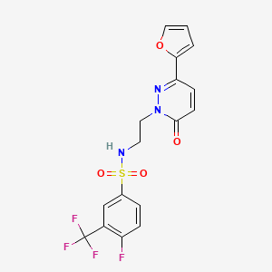 molecular formula C17H13F4N3O4S B2799805 4-fluoro-N-(2-(3-(furan-2-yl)-6-oxopyridazin-1(6H)-yl)ethyl)-3-(trifluoromethyl)benzenesulfonamide CAS No. 946263-99-6