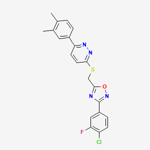 molecular formula C21H16ClFN4OS B2799812 3-({[3-(4-CHLORO-3-FLUOROPHENYL)-1,2,4-OXADIAZOL-5-YL]METHYL}SULFANYL)-6-(3,4-DIMETHYLPHENYL)PYRIDAZINE CAS No. 1112444-59-3