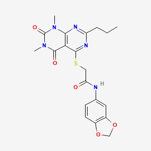 N-(benzo[d][1,3]dioxol-5-yl)-2-((6,8-dimethyl-5,7-dioxo-2-propyl-5,6,7,8-tetrahydropyrimido[4,5-d]pyrimidin-4-yl)thio)acetamide