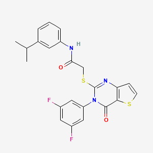 molecular formula C23H19F2N3O2S2 B2799838 2-{[3-(3,5-difluorophenyl)-4-oxo-3,4-dihydrothieno[3,2-d]pyrimidin-2-yl]sulfanyl}-N-[3-(propan-2-yl)phenyl]acetamide CAS No. 1260915-39-6
