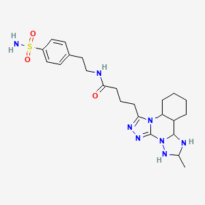 molecular formula C23H24N8O3S B2799843 4-{9-methyl-2,4,5,7,8,10-hexaazatetracyclo[10.4.0.0^{2,6}.0^{7,11}]hexadeca-1(16),3,5,8,10,12,14-heptaen-3-yl}-N-[2-(4-sulfamoylphenyl)ethyl]butanamide CAS No. 902444-58-0