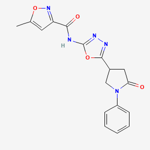 molecular formula C17H15N5O4 B2799854 5-methyl-N-(5-(5-oxo-1-phenylpyrrolidin-3-yl)-1,3,4-oxadiazol-2-yl)isoxazole-3-carboxamide CAS No. 1286707-18-3