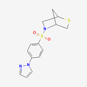 molecular formula C14H15N3O2S2 B2799855 5-((4-(1H-pyrazol-1-yl)phenyl)sulfonyl)-2-thia-5-azabicyclo[2.2.1]heptane CAS No. 2034292-66-3